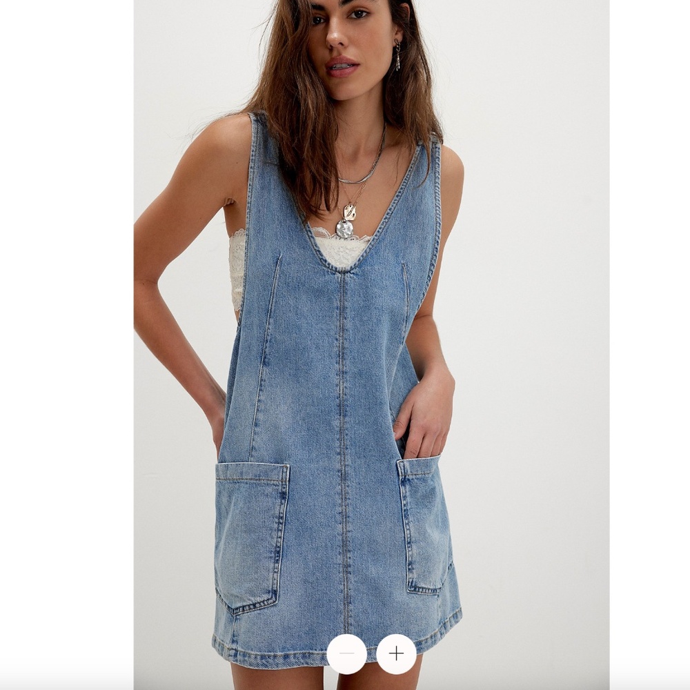 Free People High Roller Skirtall Denim Dress, Size M